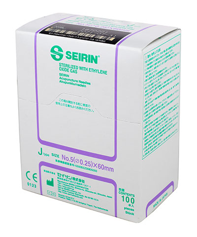 [11-0617] SEIRIN J-Type Acupuncture Needles, Size 5 (0.25mm) x 60mm, Box of 100 Needles