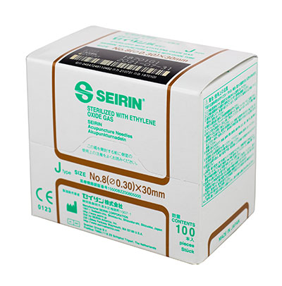 [11-0618] SEIRIN J-Type Acupuncture Needles, Size 8 (0.30mm) x 30mm, Box of 100 Needles