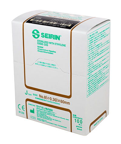 [11-0621] SEIRIN J-Type Acupuncture Needles, Size 8 (0.30mm) x 60mm, Box of 100 Needles