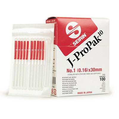 [11-0625] SEIRIN J-ProPak Acupuncture Needles, Size 1 (0.16mm) x 30mm, Box of 100 Needles