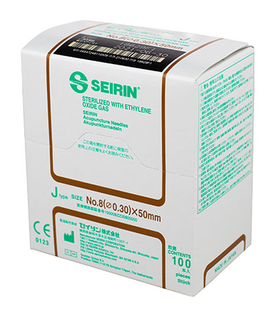[11-0620] SEIRIN J-Type Acupuncture Needles, Size 8 (0.30mm) x 50mm, Box of 100 Needles