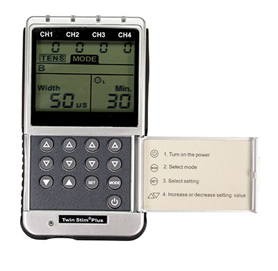[13-1349] Digital 4-channel EMS/TENS unit, portable/battery or AC adapter, complete