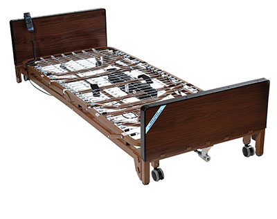 [43-2722] Drive, Delta Ultra Light Full Electric Low Hospital Bed with Half Rails and Therapeutic Support Mattress