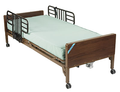 [43-2709] Drive, Delta Ultra Light Semi Electric Hospital Bed with Half Rails and Therapeutic Support Mattress