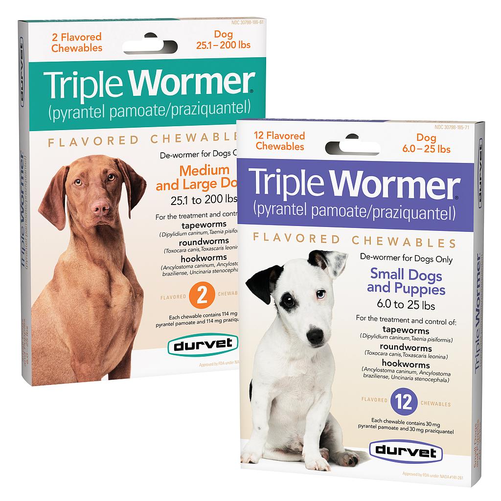 [MWI 051663] Triple Wormer for Puppies and Small Dogs 6 to 25 Pounds, Purple Label, 2 Chewable Flavored Tablets