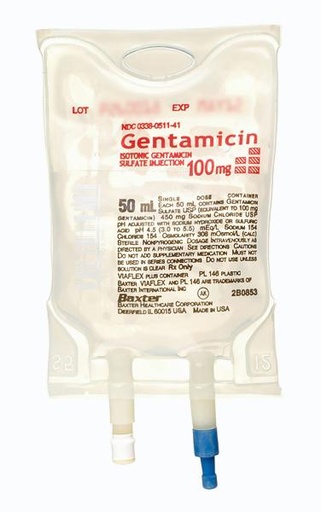 [2B0853] Baxter™ Gentamicin Sulfate in 0.9% Sodium Chloride Injection, 100 mg/50 mL in VIAFLEX Container