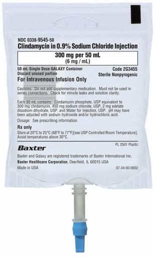 [2G3455] Baxter™ Clindamycin in 0.9% Sodium Chloride Injection, 300mg/50mL in GALAXY Container