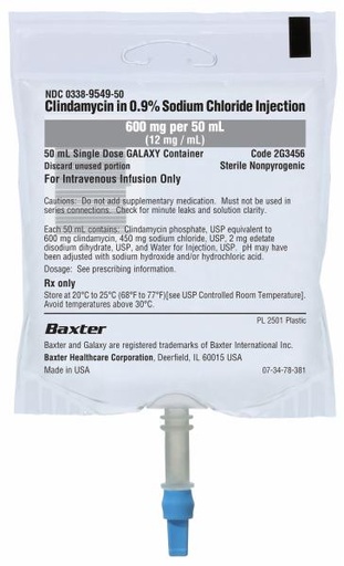 [2G3456] Baxter™ Clindamycin in 0.9% Sodium Chloride Injection, 600mg/50mL in GALAXY Container