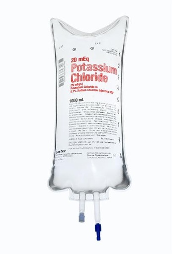 [2B1764X] Baxter™ 20 mEq/L Potassium Chloride in 0.9% Sodium Chloride Injection, 1000 mL VIAFLEX Container