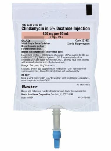 [2G3452] Baxter™ Clindamycin in 5% Dextrose Injection, 300mg /50mL in GALAXY Container