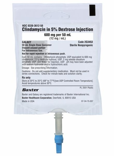 [2G3453] Baxter™ Clindamycin in 5% Dextrose Injection, 600mg/50mL in GALAXY Container