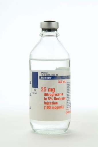 [1A0692] Baxter™ Nitroglycerin in 5% Dextrose Injection 25 mg/250 mL (100 mcg/mL) in Glass Container