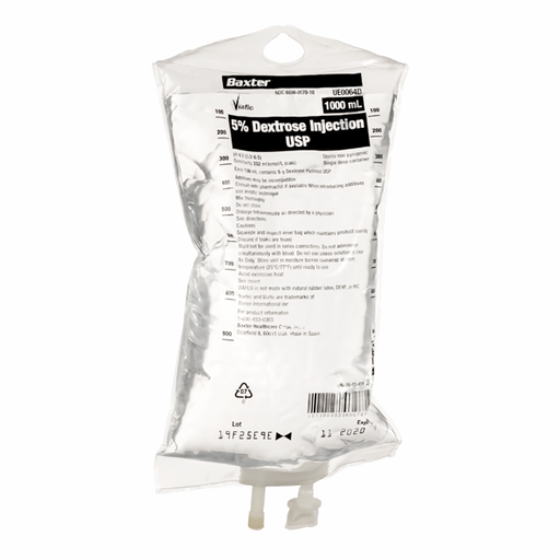 [UE0064D] Baxter™ 5% Dextrose Injection, USP, 1000 mL VIAFLO Plastic Container