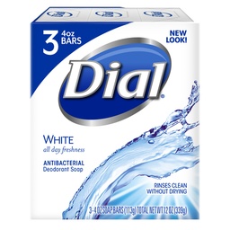 [1700011813] Dial Corporation Bar Soap, Antibacterial, White, 3-Bar Wrap, 4 oz, 12/cs
