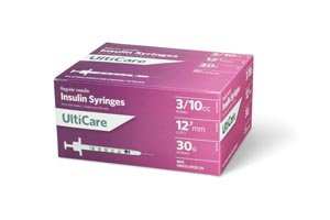 [09335] UltiMed, Inc. Insulin Syringe, 3/10cc, 30G x ½", 100/bx