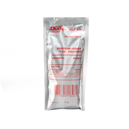[886-250] Dukal Corporation PVP-I Solution Pouch, 1 oz, 1/pch, 250 pch/cs