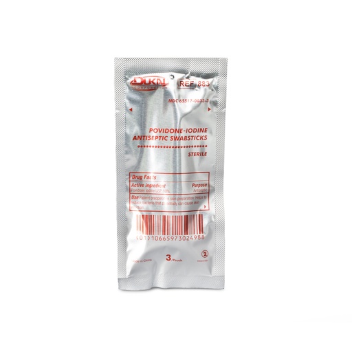 [883-500] Dukal Corporation PVP-I Prep Swabstick, 3's, Bulk, 3/pch, 500 pch/cs