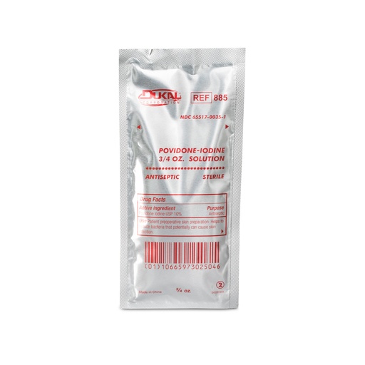 [885-500] Dukal Corporation PVP-I Solution Pouch, 3/4 oz, Bulk, 1/pch, 500 pch/cs