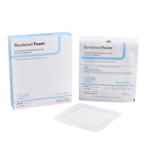 [00297E] DermaRite Industries, LLC Wound Dressing, Waterproof 6" x 6", 10/bx