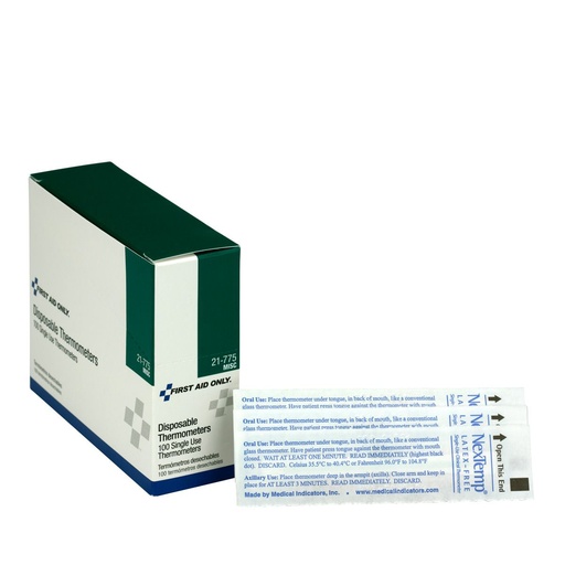[21-775] First Aid Only Disposable Thermometer, 100/Box