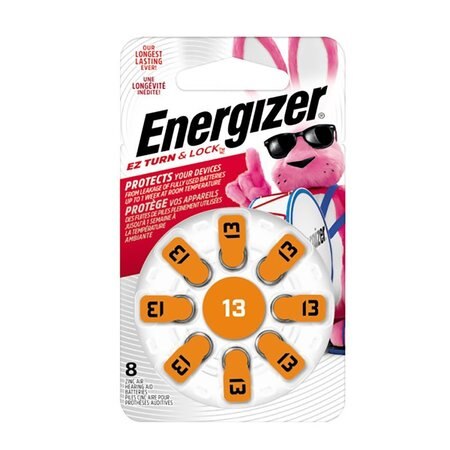 [AZ13DP-8] Energizer Battery, Inc. Hearing Aid Batteries, Size 13, Orange Tab, 8/pk, 24pk/cs