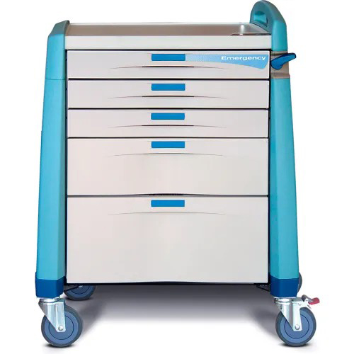 [AM-EM-CMP-BLUE] Capsa Avalo Compact Emergency Medical Cart with (3) 3 inch/(1) 6 inch/(1) 10 inch Drawers, Blue