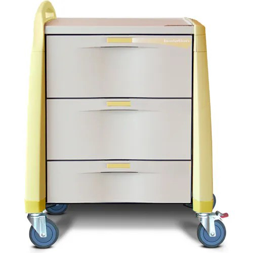 [AM-IS-CMP-NOLOK] Capsa Avalo Compact Isolation Medical Cart with (1) 6 inch/(2) 10 inch Drawers, Extreme Yellow