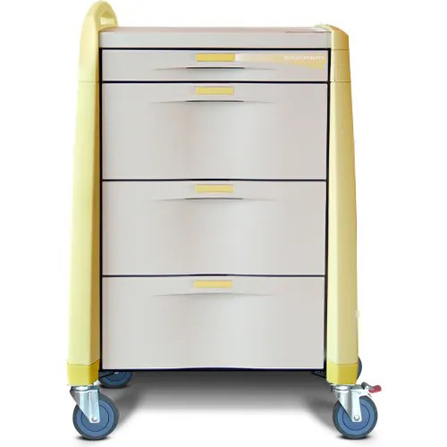[AM-IS-STD-NOLOK] Capsa Avalo Standard Isolation Medical Cart with (1) 3 inch/(3) 10 inch Drawers, Extreme Yellow