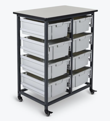 [MBS-DR-8L] Luxor Mobile Bin Storage Unit-Double Row w/Large Gray Bins