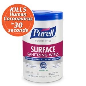 [9341-06] GOJO Industries, Inc. Purell® Foodservice Surface Sanitizing Wipes, 110ct Canister, 6/ct