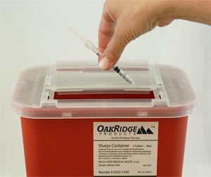 [0320-1500] Oak Ridge Products Sharps Container, 2 Gallon, Red Base/ Translucent Slide Lid