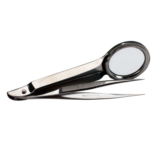 [90893] First Aid Only Pointed Steel Forcep With Magnifying Glass, 12/Box