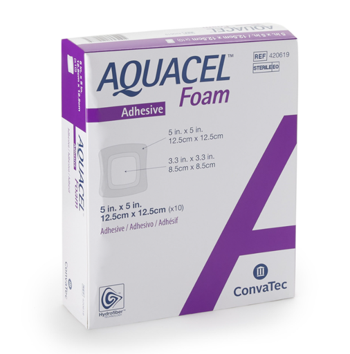 [420619] Convatec AQUACEL Foam Hydrofiber Dressing, Adhesive, Square, 5" x 5"