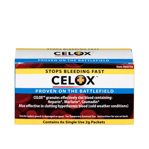 [90779] First Aid Only 2 g Celox Sterile Waterproof Blood Clotting Agent, 6/Box