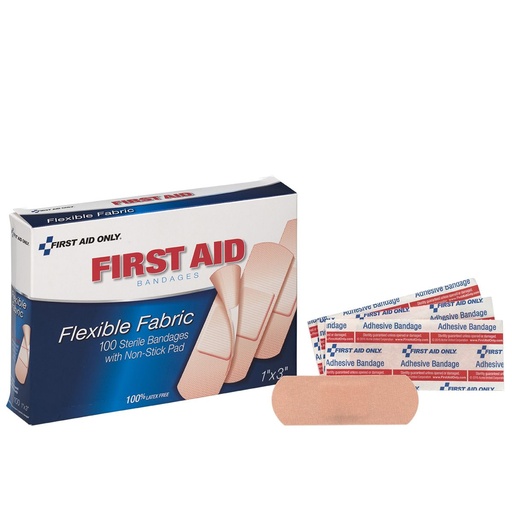 [90098] First Aid Only 3 inch x 1 inch Fabric Adhesive Bandage, 100/Box