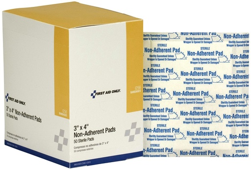 [I256] First Aid Only 3 inch x 4 inch Non-Adherent Pad, 50/Box