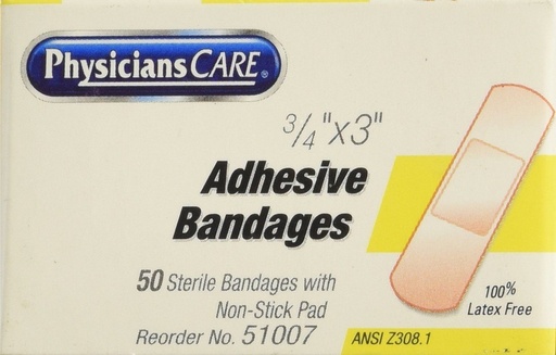 [51007] First Aid Only 3/4 inch x 3 inch Sterile Plastic Bandage, 50/Box