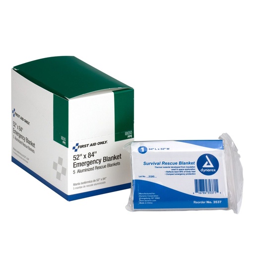 [I800] First Aid Only 52 inch x 84 inch Aluminized Rescue Blanket, 5/Box