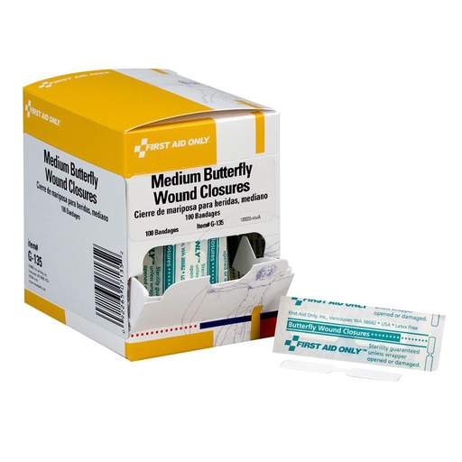 [G135] First Aid Only Medium Butterfly Wound Closure, 100/Box