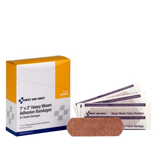 [G167] First Aid Only 1 inch x 3 inch Sterile Heavy Woven Fabric Bandage, 50/Box
