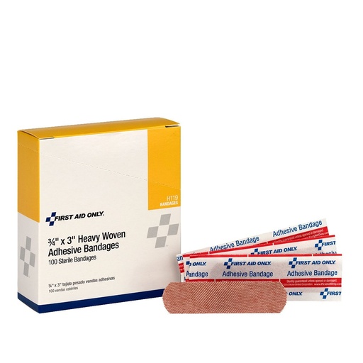 [H119] First Aid Only 3/4 inch x 3 inch Sterile Heavy Woven Fabric Bandage, 100/Box