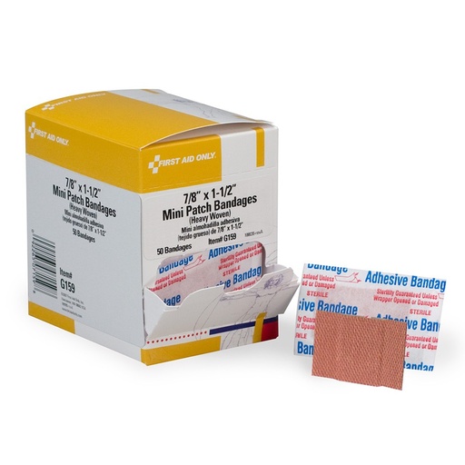[G159] First Aid Only 7/8 inch x 1.5 inch Mini Patch Heavy Woven Fabric Bandage, 50/Box