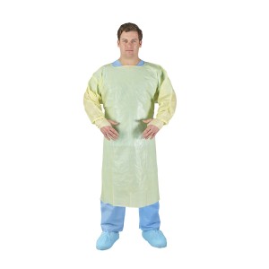 [47004] O&M Halyard Gown, Over-the-Head, Poly-Coated, Fluid Resistant, Yellow, X-Large