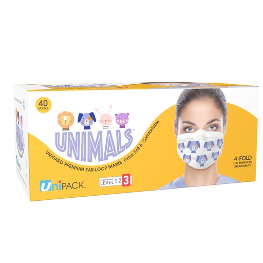 [ULM-6372] Dukal Corporation Mask, Level 3, Ear-Loop, UniMals Animal Print, 40/bx, 20 bx/cs