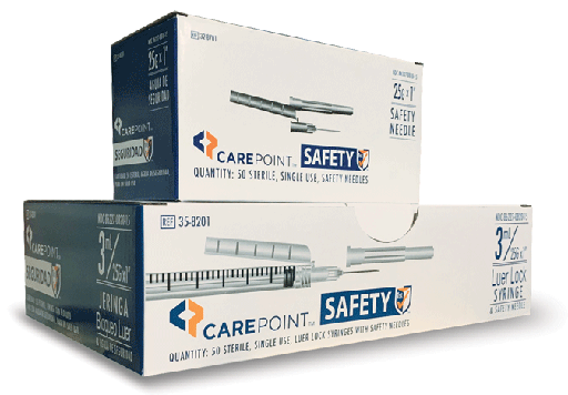[35-8203] Allison Medical, Inc. Safety Needle, 25Gx1", w/ 1cc LL Syringe, Blister, 12bx/cs