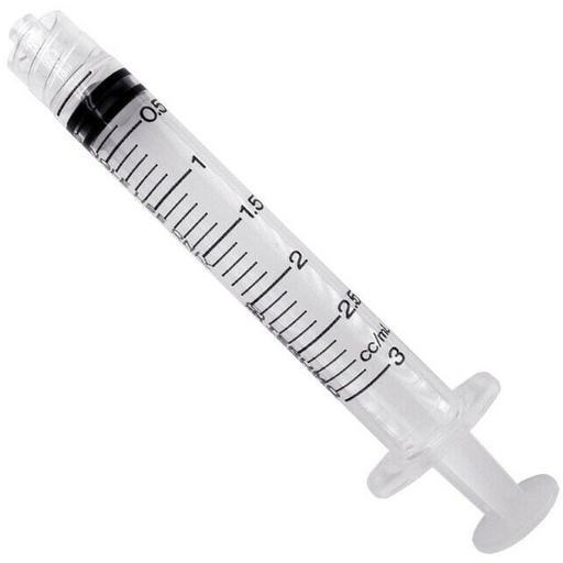 [26209] Exel Corporation Syringe, Luer Lock, 3cc, Low Dead Space Plunger, with Cap, Amber