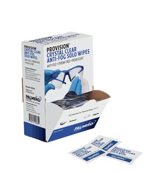 [3534S] Palmero ProVision Crystal Clear Anti-Fog Solo Wipes, 8" x 5", 100 packs/dispenser box