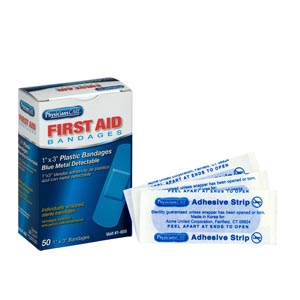 [1-658] First Aid Only/Acme United Corporation Plastic Bandages, Blue Metal Detectable, 1"x3"