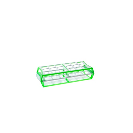 [S600-30G] Simport Scientific Test Tube Rack, 11.5" x 4.5" x 2.5", (18) 25-30mm Tube Capacity, Green