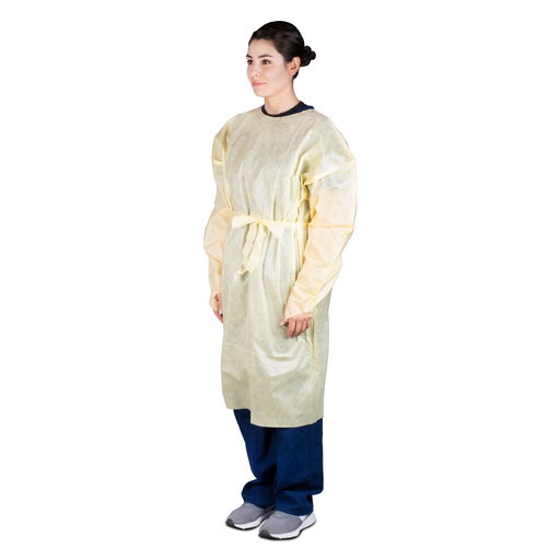 [309T-GSS] Isolation Gown, Level 2, Thumbloop Wrists, Universal Size, Yellow, 10/bg, 10 bg/cs